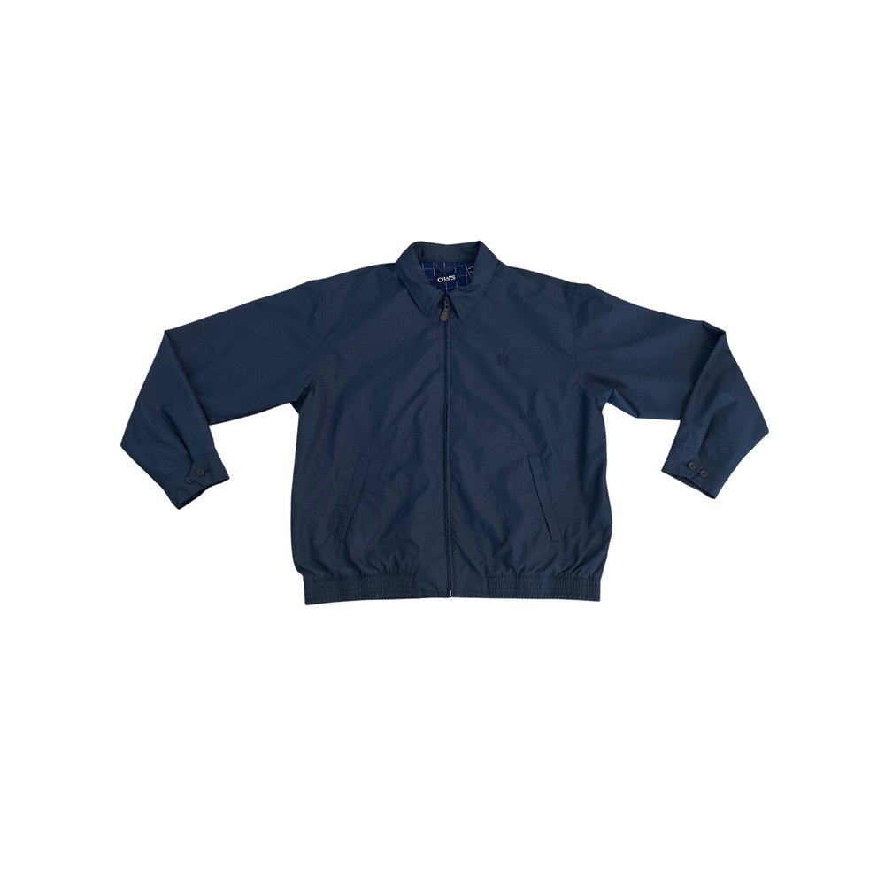 Chaps Mens Navy Blue Harrington Jacket Full Zip Plaid Lined XL